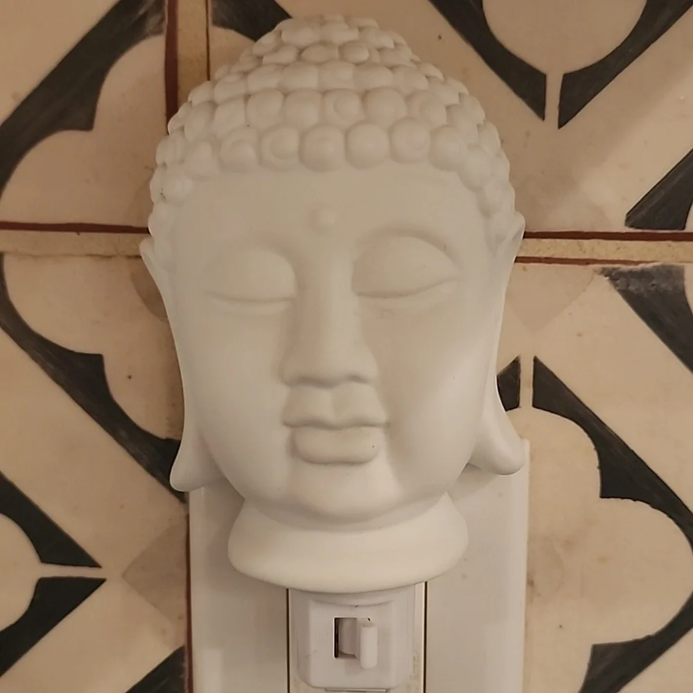 White Ceramic Buddha Head Wall Plug-In Nightlight Set Of 2 - Picture 3 of 5